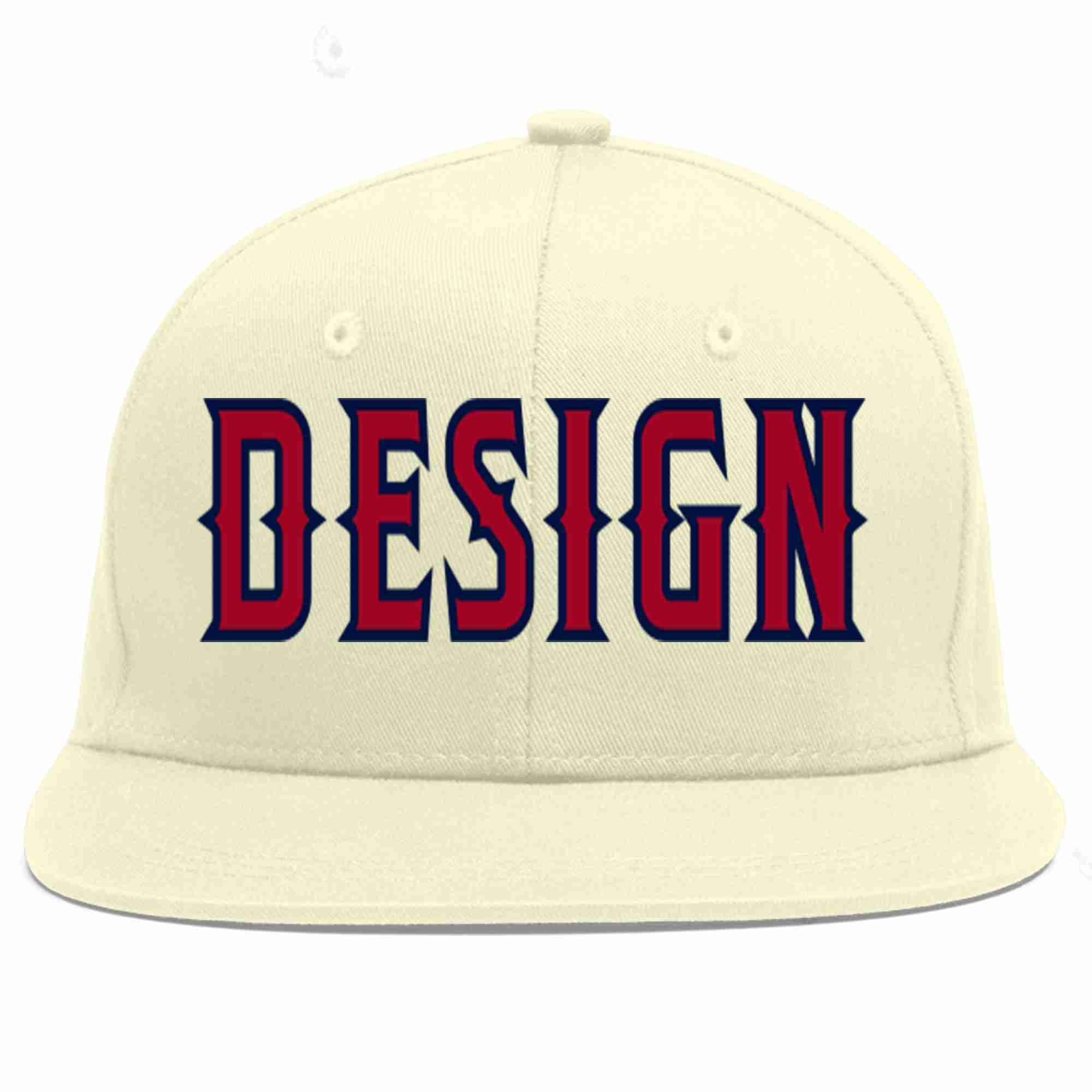 Custom Cream Red-Navy Flat Eaves Sport Baseball Cap Design for Men/Women/Youth