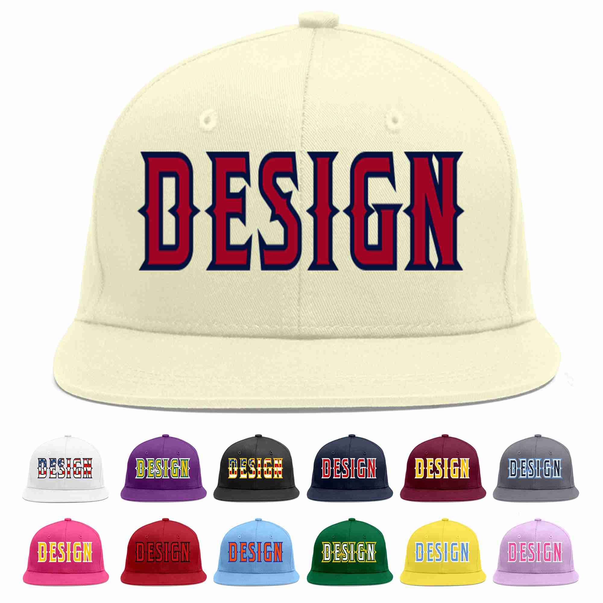 Custom Cream Red-Navy Flat Eaves Sport Baseball Cap Design for Men/Women/Youth