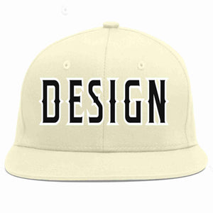 Custom Cream Black-White Flat Eaves Sport Baseball Cap Design for Men/Women/Youth