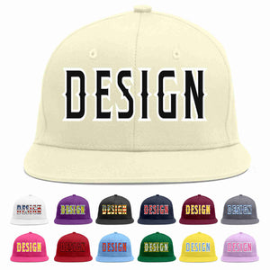 Custom Cream Black-White Flat Eaves Sport Baseball Cap Design for Men/Women/Youth