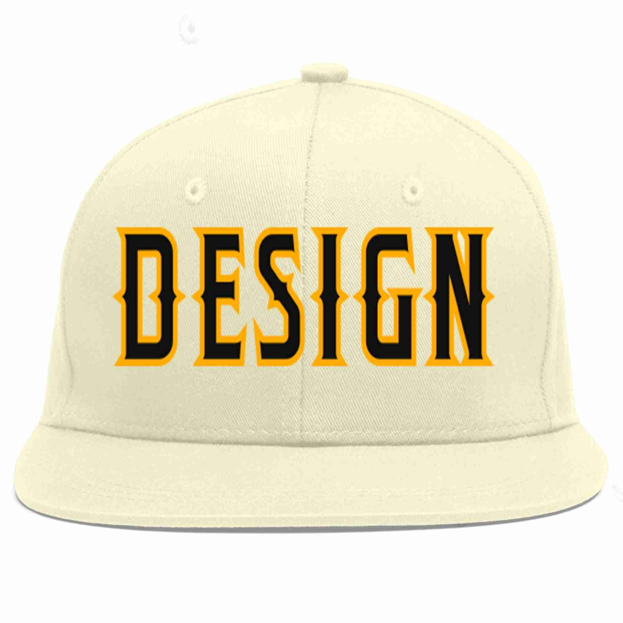 Custom Cream Black-Yellow Flat Eaves Sport Baseball Cap Design for Men/Women/Youth