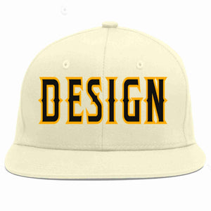 Custom Cream Black-Yellow Flat Eaves Sport Baseball Cap Design for Men/Women/Youth