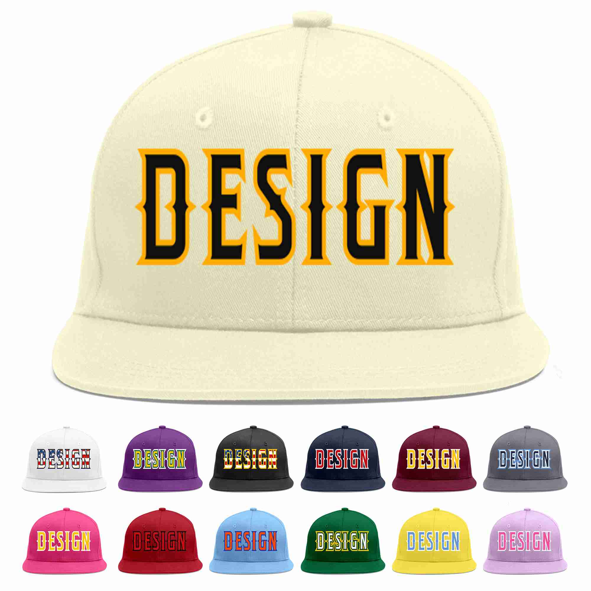 Conception personnalisée de casquette de baseball de sport à Eaves plates noir-jaune crème pour hommes/femmes/jeunes