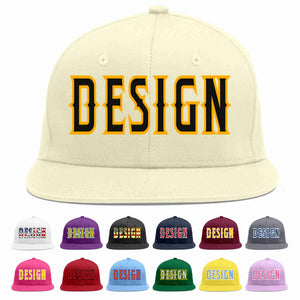 Custom Cream Black-Yellow Flat Eaves Sport Baseball Cap Design for Men/Women/Youth