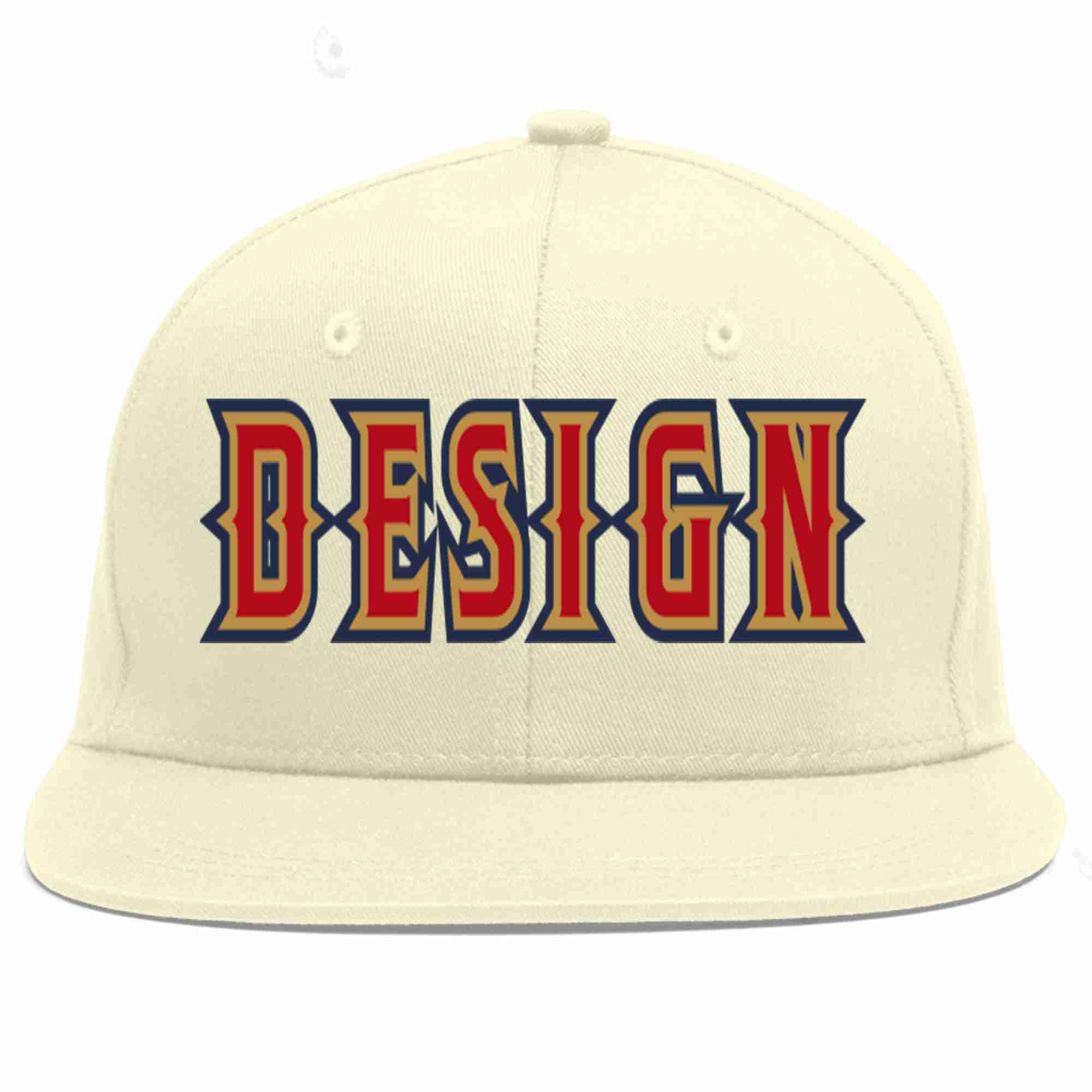 Custom Cream Red-Old Gold Flat Eaves Sport Baseball Cap Design for Men/Women/Youth