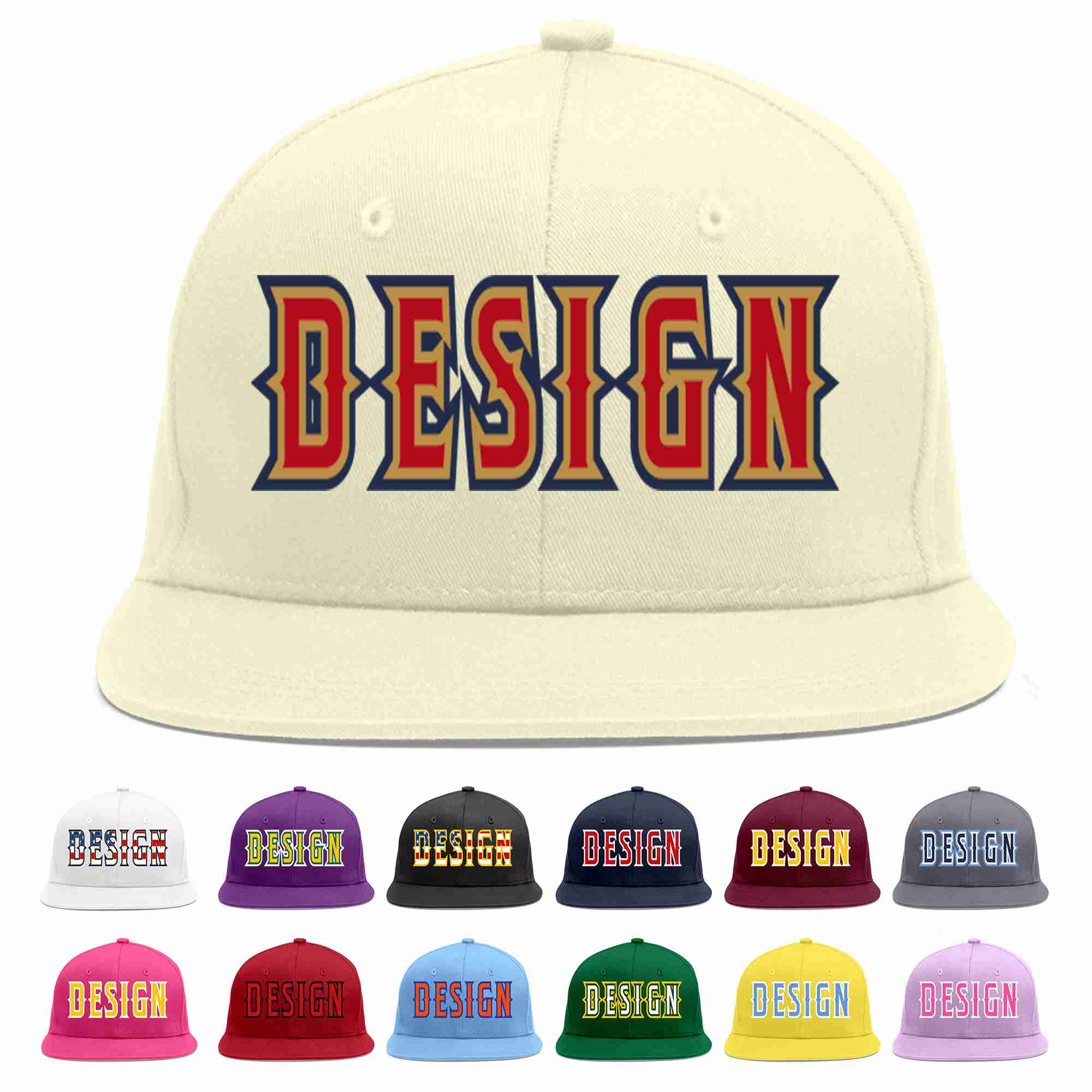 Custom Cream Red-Old Gold Flat Eaves Sport Baseball Cap Design for Men/Women/Youth