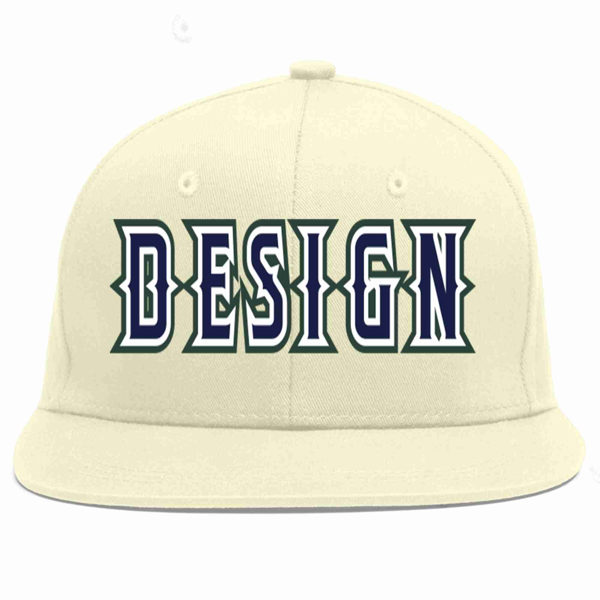 Conception personnalisée de casquette de baseball de sport à avant-toit plat bleu marine-blanc crème pour hommes/femmes/jeunes