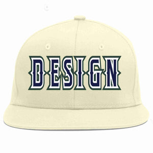 Custom Cream Navy-White Flat Eaves Sport Baseball Cap Design for Men/Women/Youth