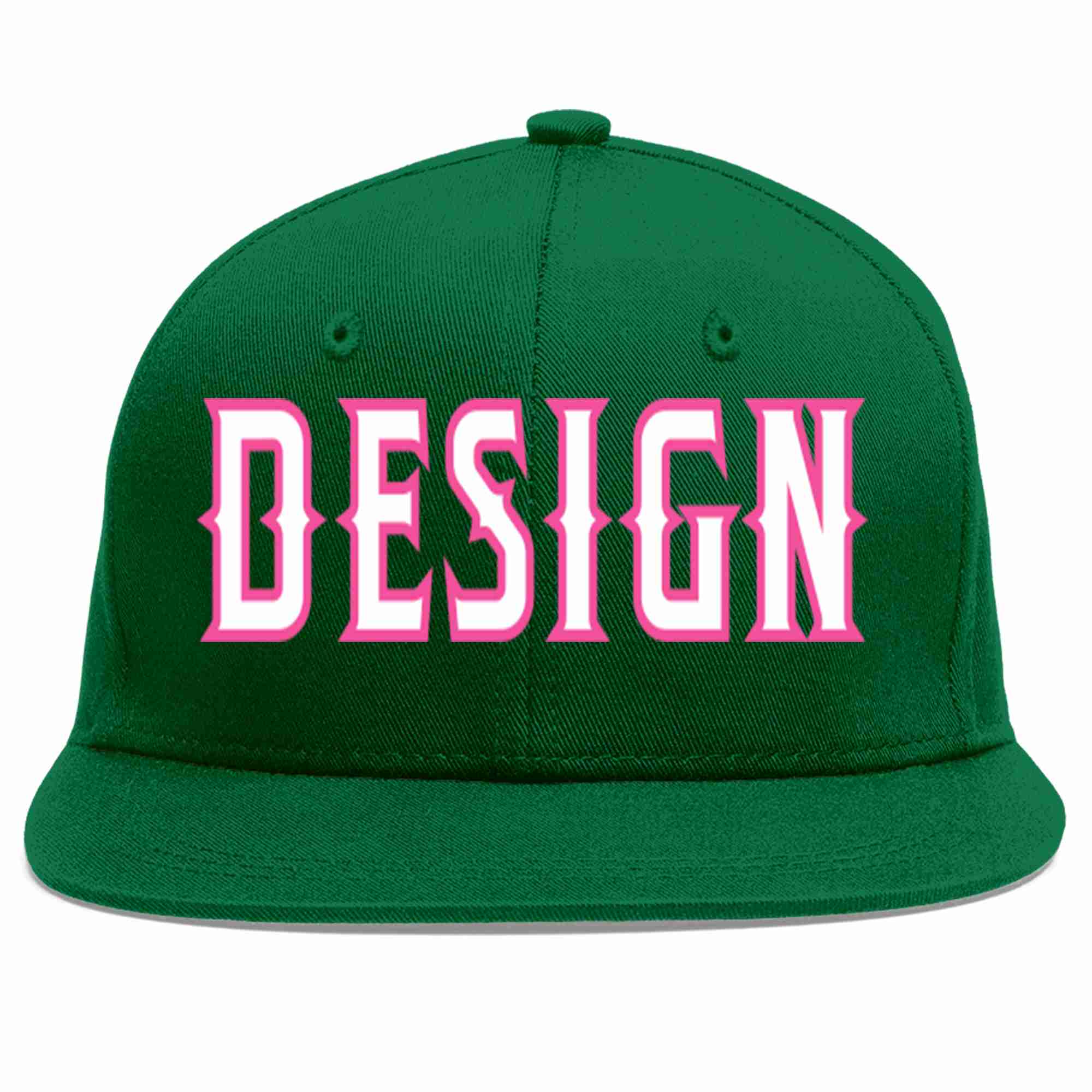 Conception personnalisée de casquette de baseball de sport à avant-toit plat vert blanc-rose pour hommes/femmes/jeunes