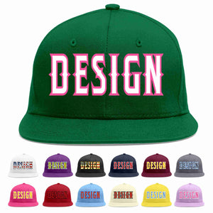 Custom Green White-Pink Flat Eaves Sport Baseball Cap Design for Men/Women/Youth