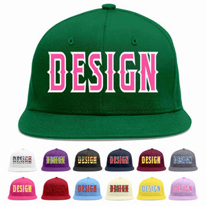 Custom Green Pink-White Flat Eaves Sport Baseball Cap Design for Men/Women/Youth