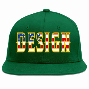 Custom Green Vintage USA Flag-Gold Flat Eaves Sport Baseball Cap Design for Men/Women/Youth