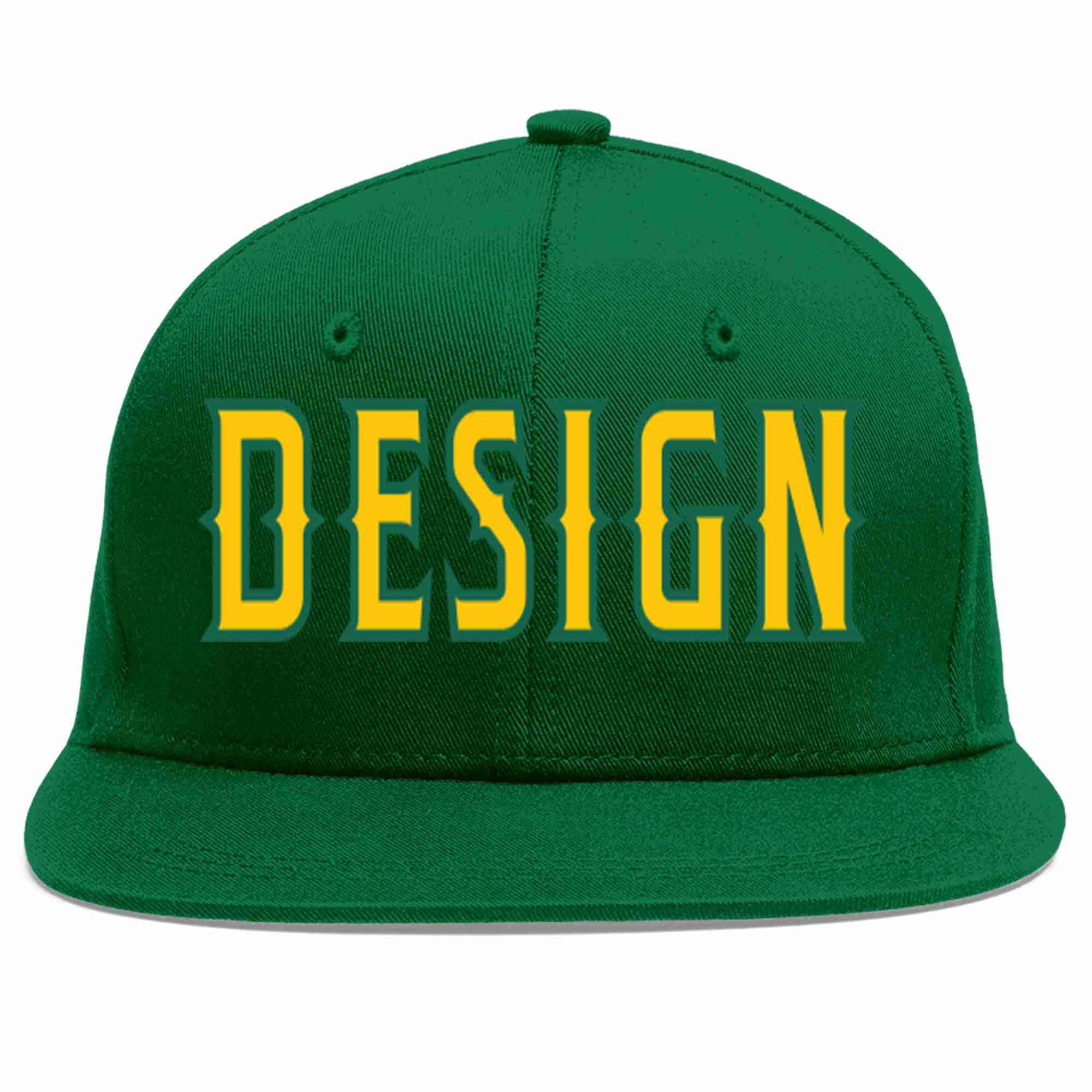 Custom Green Gold-Kelly Green Flat Eaves Sport Baseball Cap Design for Men/Women/Youth