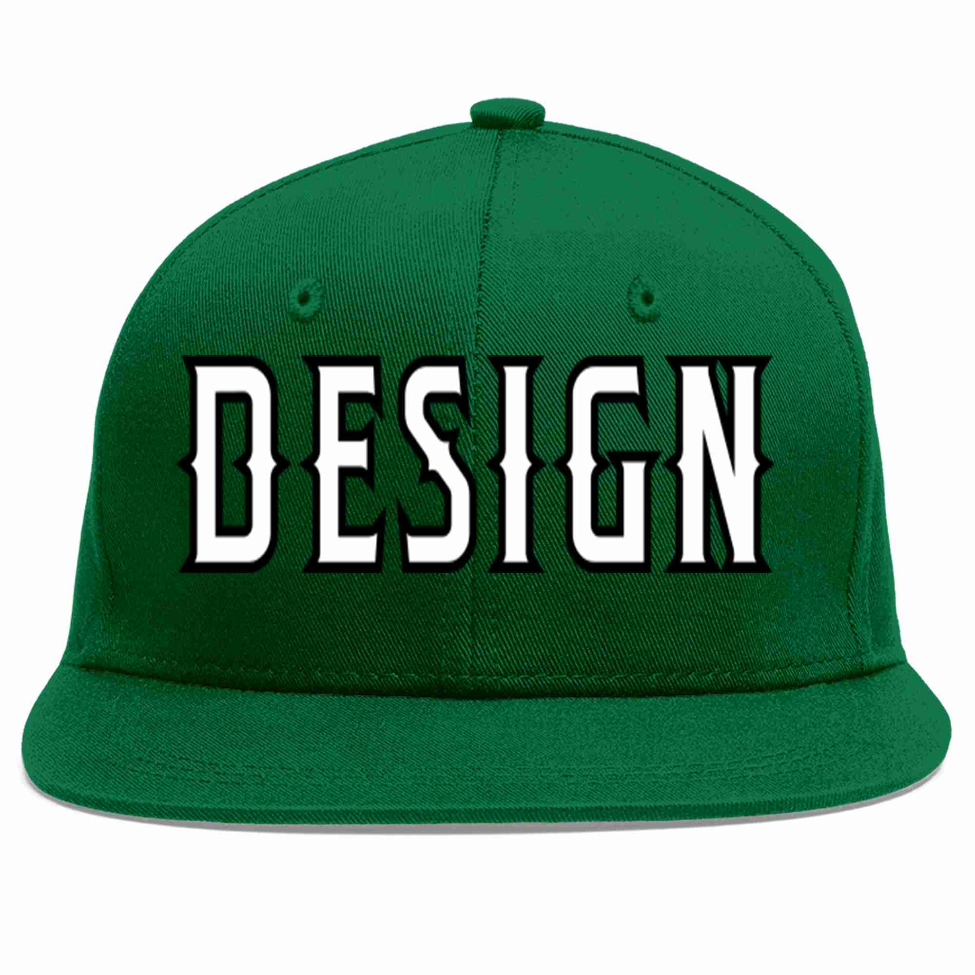 Custom Green White-Black Flat Eaves Sport Baseball Cap Design for Men/Women/Youth