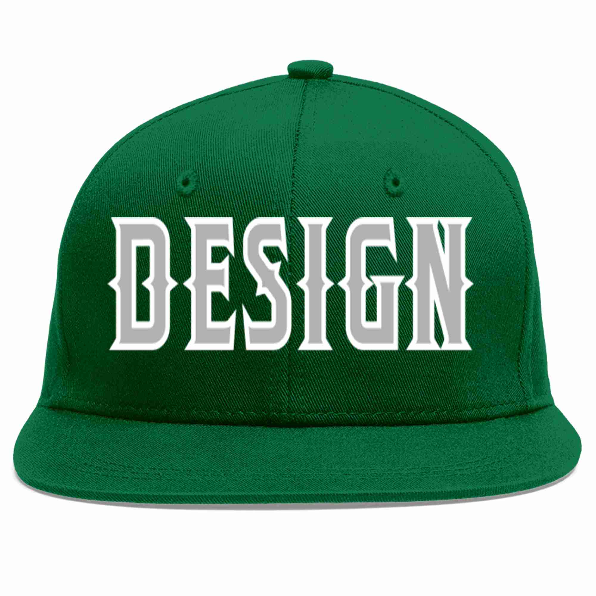 Conception personnalisée de casquette de baseball de sport à avant-toit plat vert gris-blanc pour hommes/femmes/jeunes