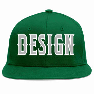 Custom Green Gray-White Flat Eaves Sport Baseball Cap Design for Men/Women/Youth