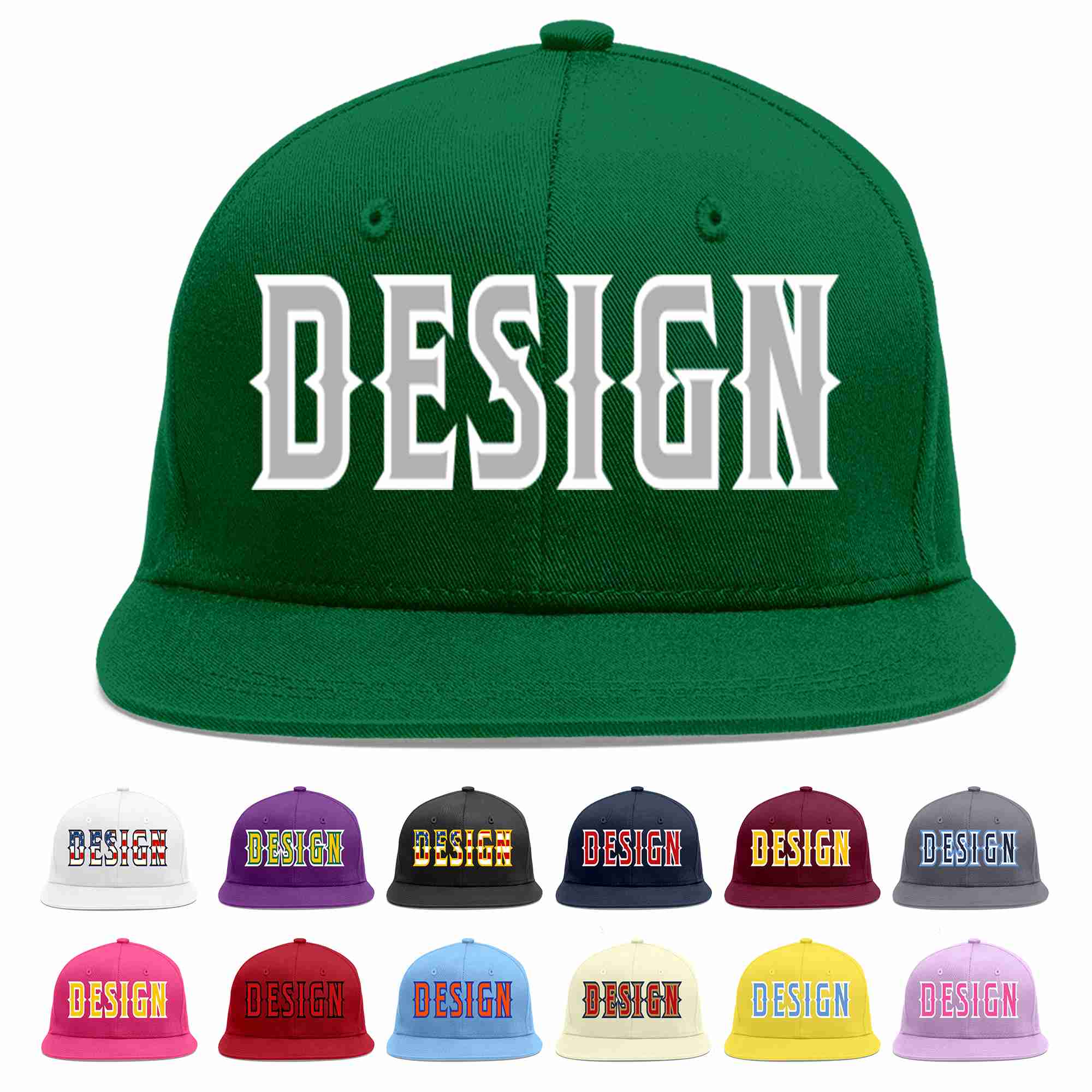 Custom Green Gray-White Flat Eaves Sport Baseball Cap Design for Men/Women/Youth