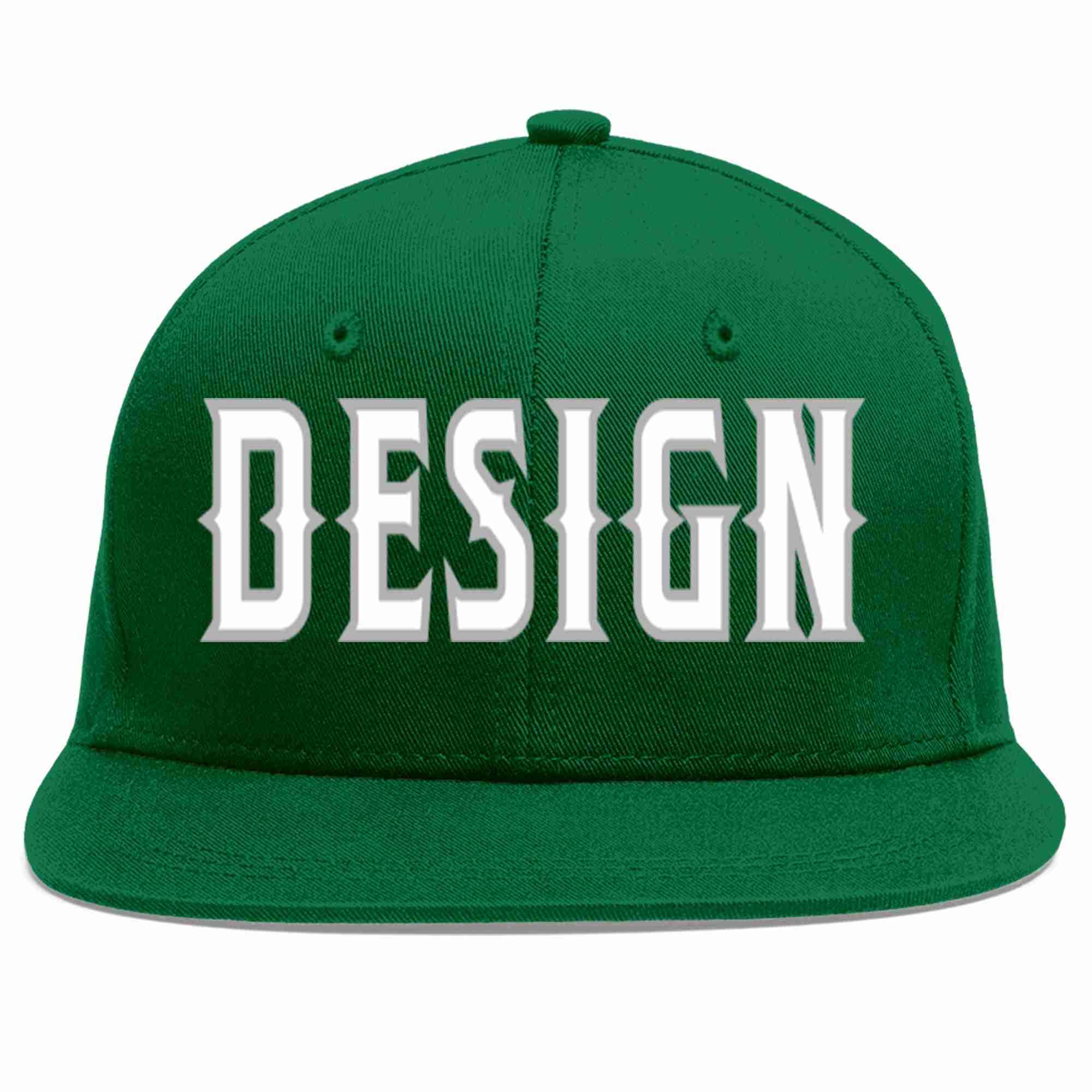 Conception personnalisée de casquette de baseball de sport à avant-toit plat vert blanc-gris pour hommes/femmes/jeunes