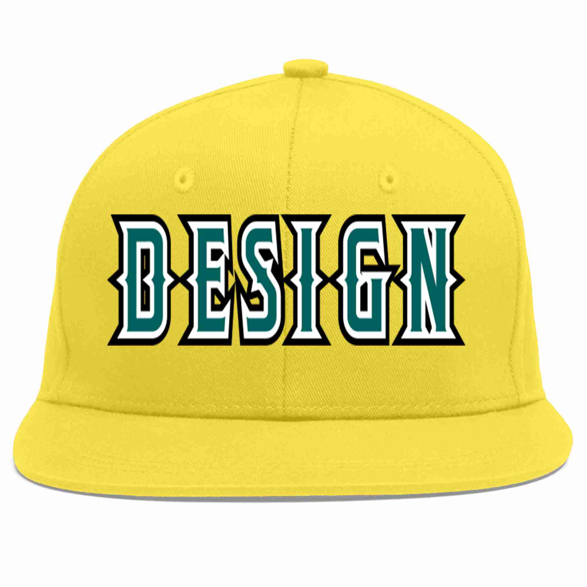 Custom Light Gold Aqua-White Flat Eaves Sport Baseball Cap Design for Men/Women/Youth