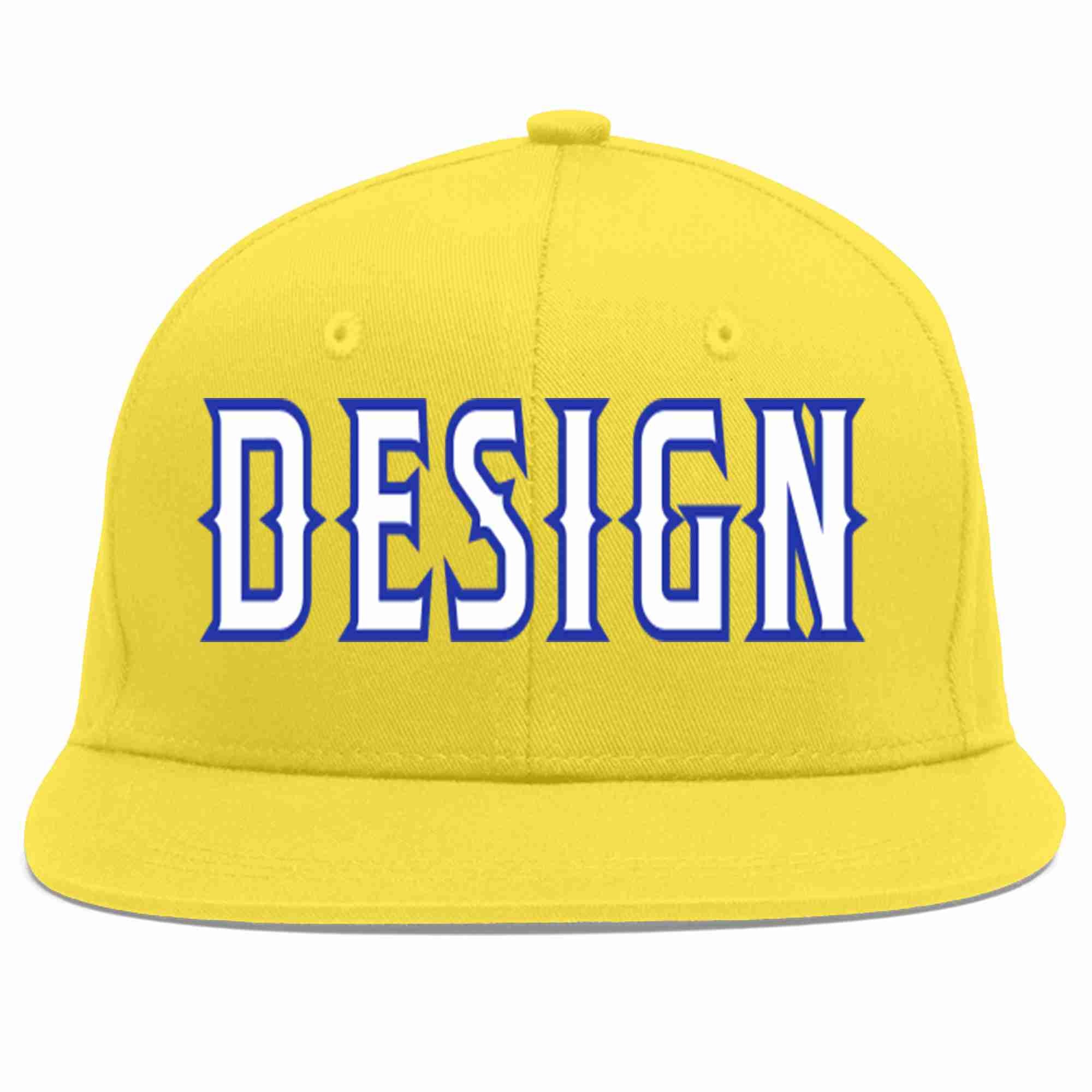 Custom Light Gold White-Royal Flat Eaves Sport Baseball Cap Design for Men/Women/Youth