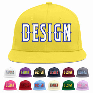 Custom Light Gold White-Royal Flat Eaves Sport Baseball Cap Design for Men/Women/Youth