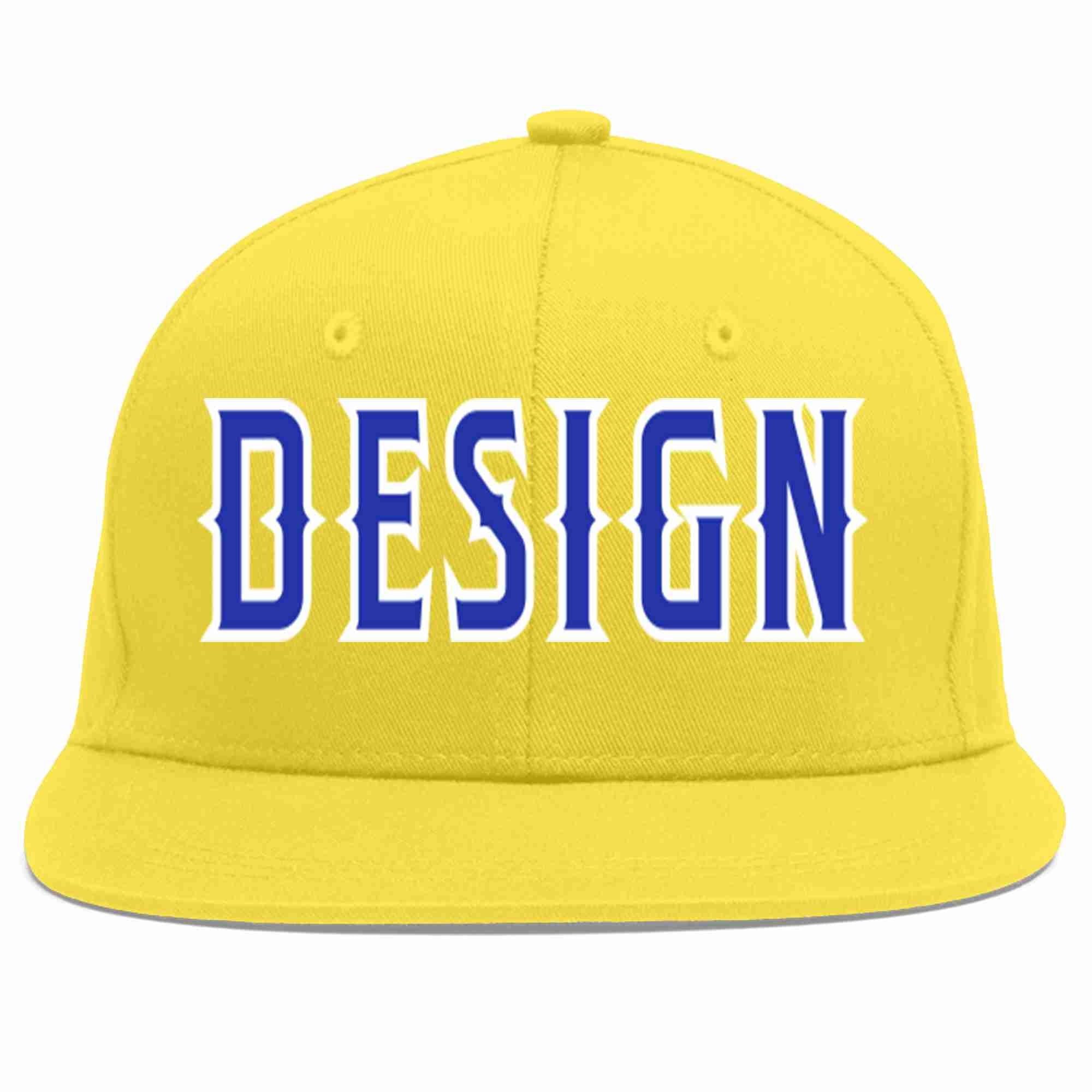 Custom Light Gold Royal-White Flat Eaves Sport Baseball Cap Design for Men/Women/Youth