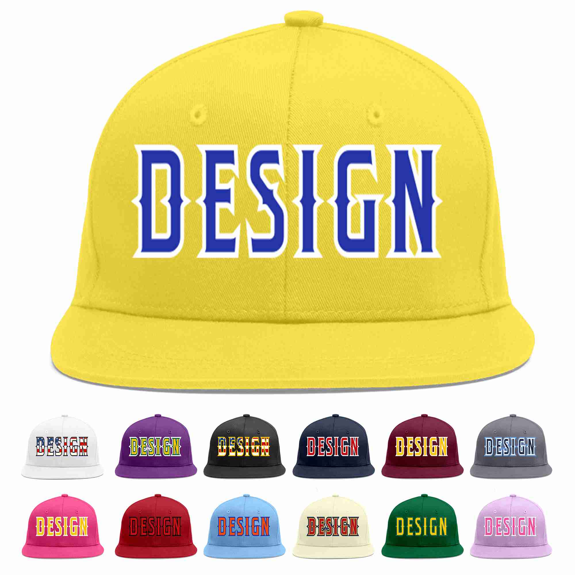 Custom Light Gold Royal-White Flat Eaves Sport Baseball Cap Design for Men/Women/Youth