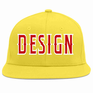 Custom Light Gold Red-White Flat Eaves Sport Baseball Cap Design for Men/Women/Youth