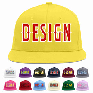 Custom Light Gold Red-White Flat Eaves Sport Baseball Cap Design for Men/Women/Youth