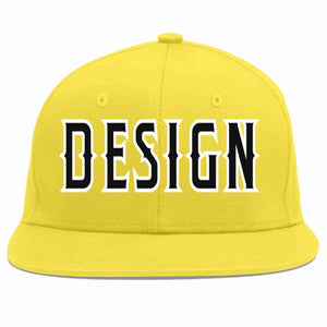 Custom Light Gold Black-White Flat Eaves Sport Baseball Cap Design for Men/Women/Youth