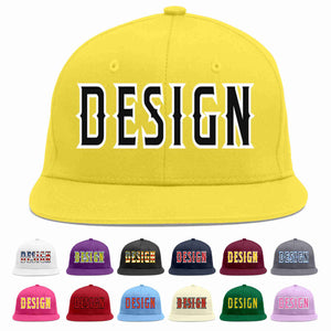 Custom Light Gold Black-White Flat Eaves Sport Baseball Cap Design for Men/Women/Youth