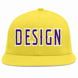 Custom Light Gold purple-White Flat Eaves Sport Baseball Cap Design for Men/Women/Youth