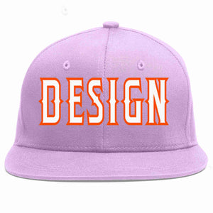 Custom Light Purple White-Orange Flat Eaves Sport Baseball Cap Design for Men/Women/Youth