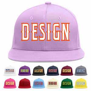 Custom Light Purple White-Orange Flat Eaves Sport Baseball Cap Design for Men/Women/Youth