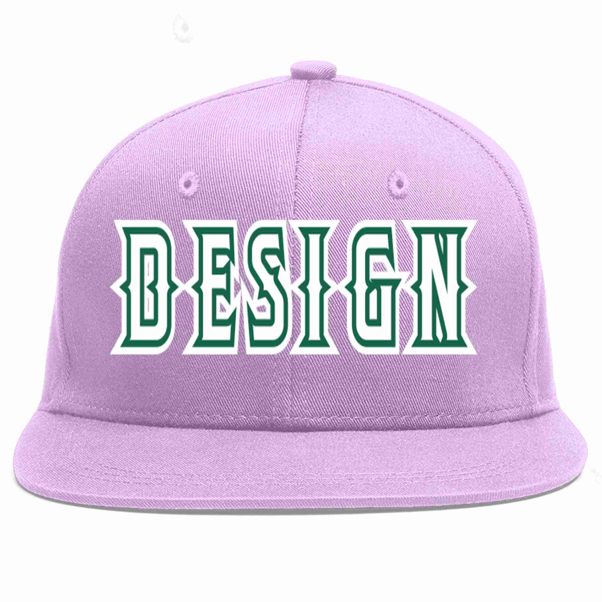 Custom Light Purple White-Kelly Green Flat Eaves Sport Baseball Cap Design for Men/Women/Youth