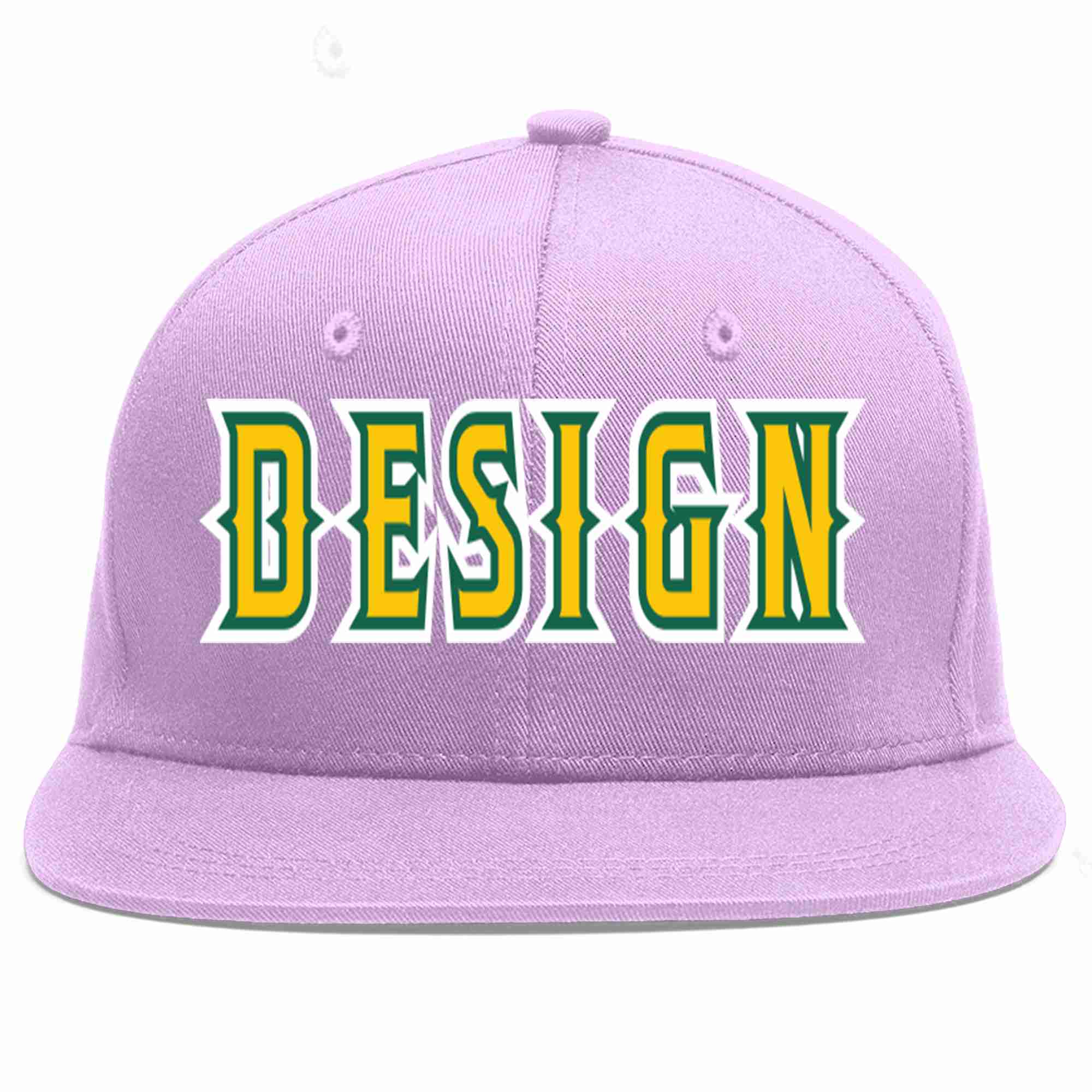 Conception personnalisée de casquette de baseball de sport à avant-toit plat violet clair or-vert Kelly pour hommes/femmes/jeunes