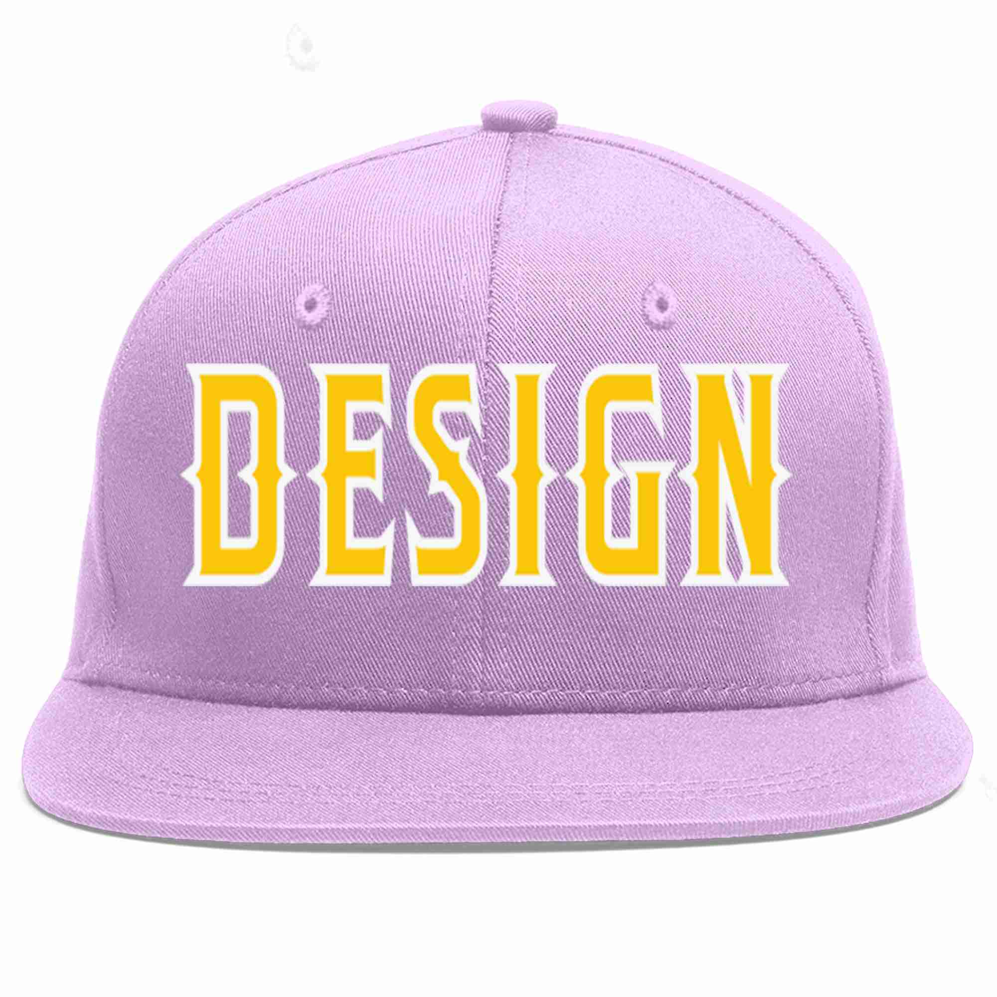 Custom Light Purple Gold-White Flat Eaves Sport Baseball Cap Design for Men/Women/Youth