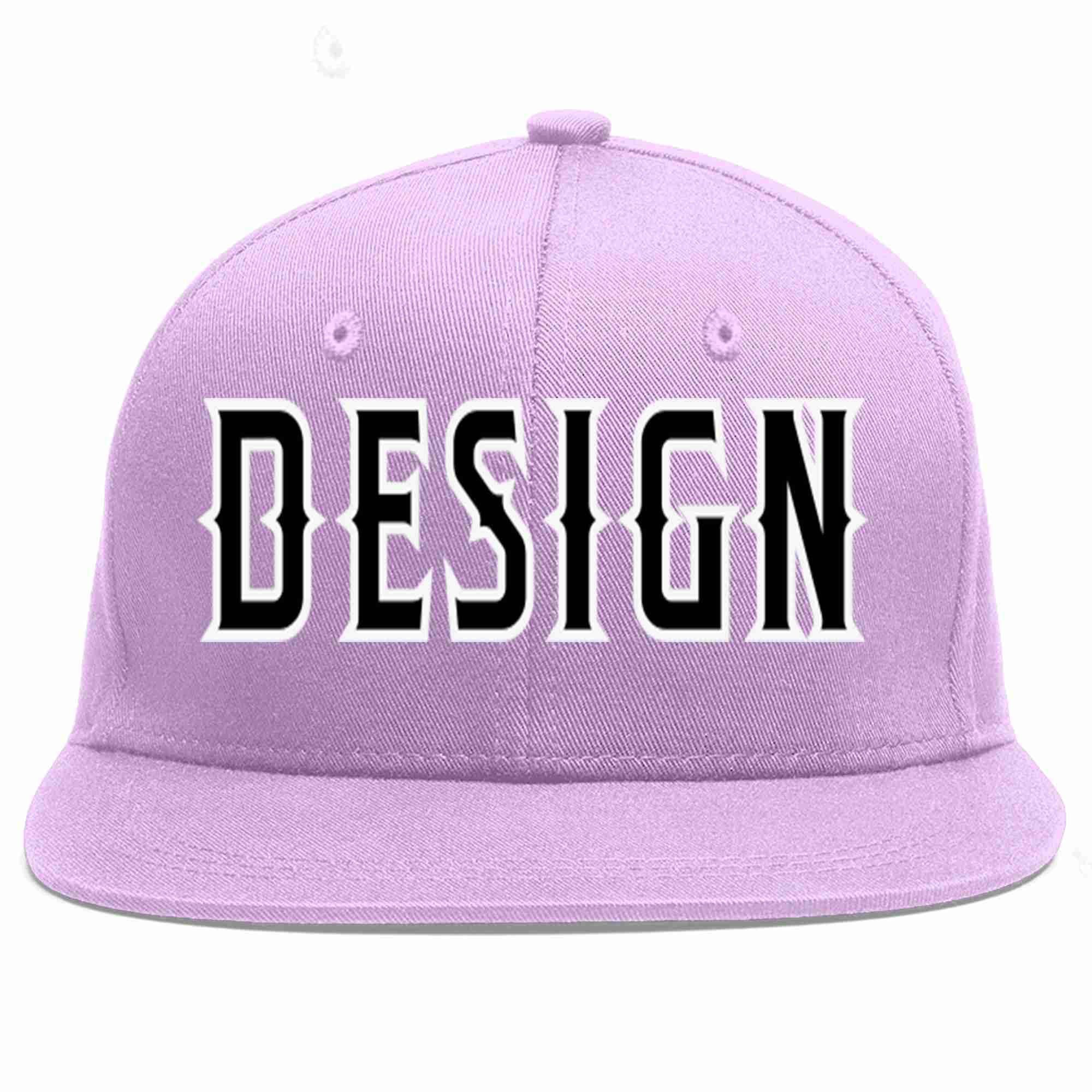 Custom Light Purple Black-White Flat Eaves Sport Baseball Cap Design for Men/Women/Youth