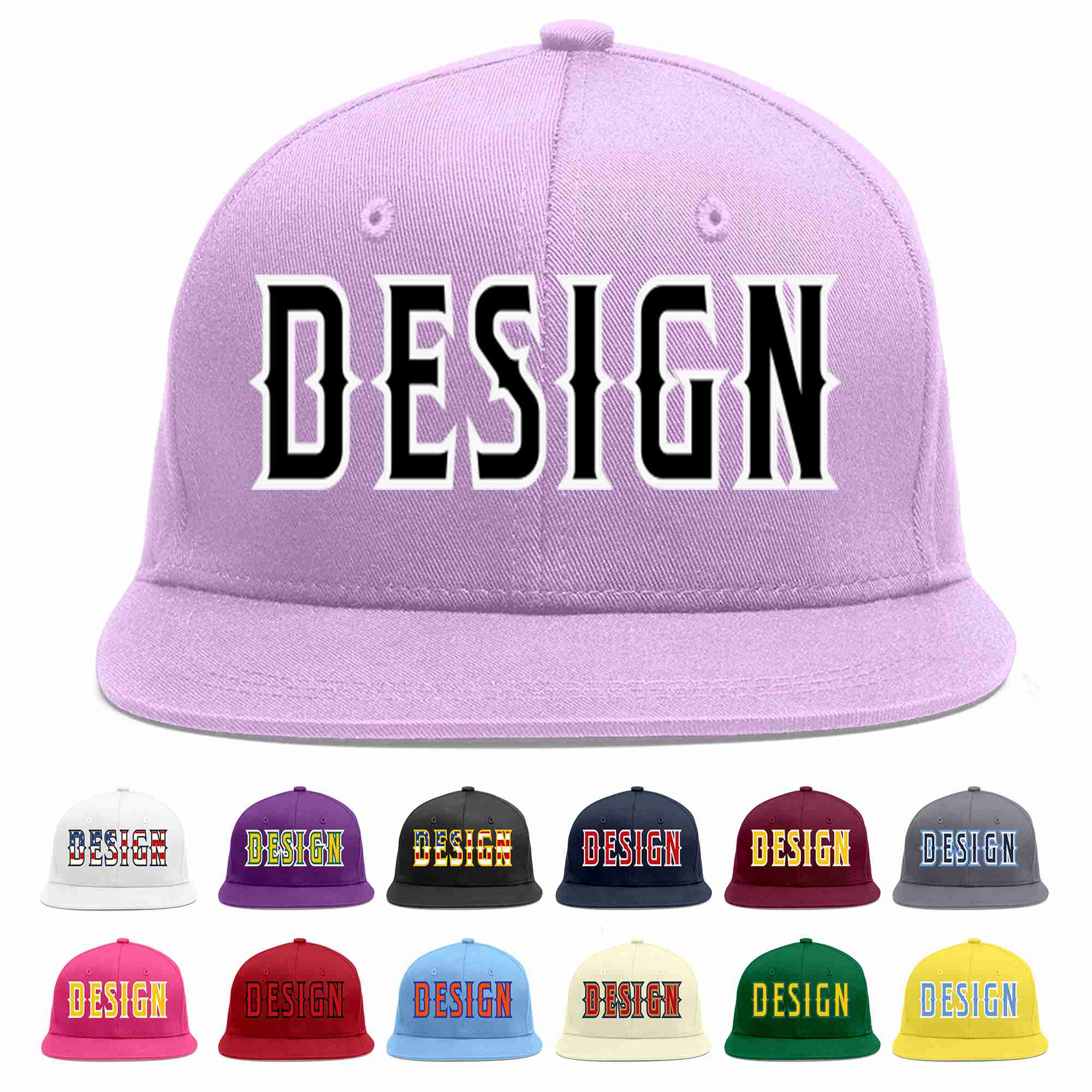 Custom Light Purple Black-White Flat Eaves Sport Baseball Cap Design for Men/Women/Youth