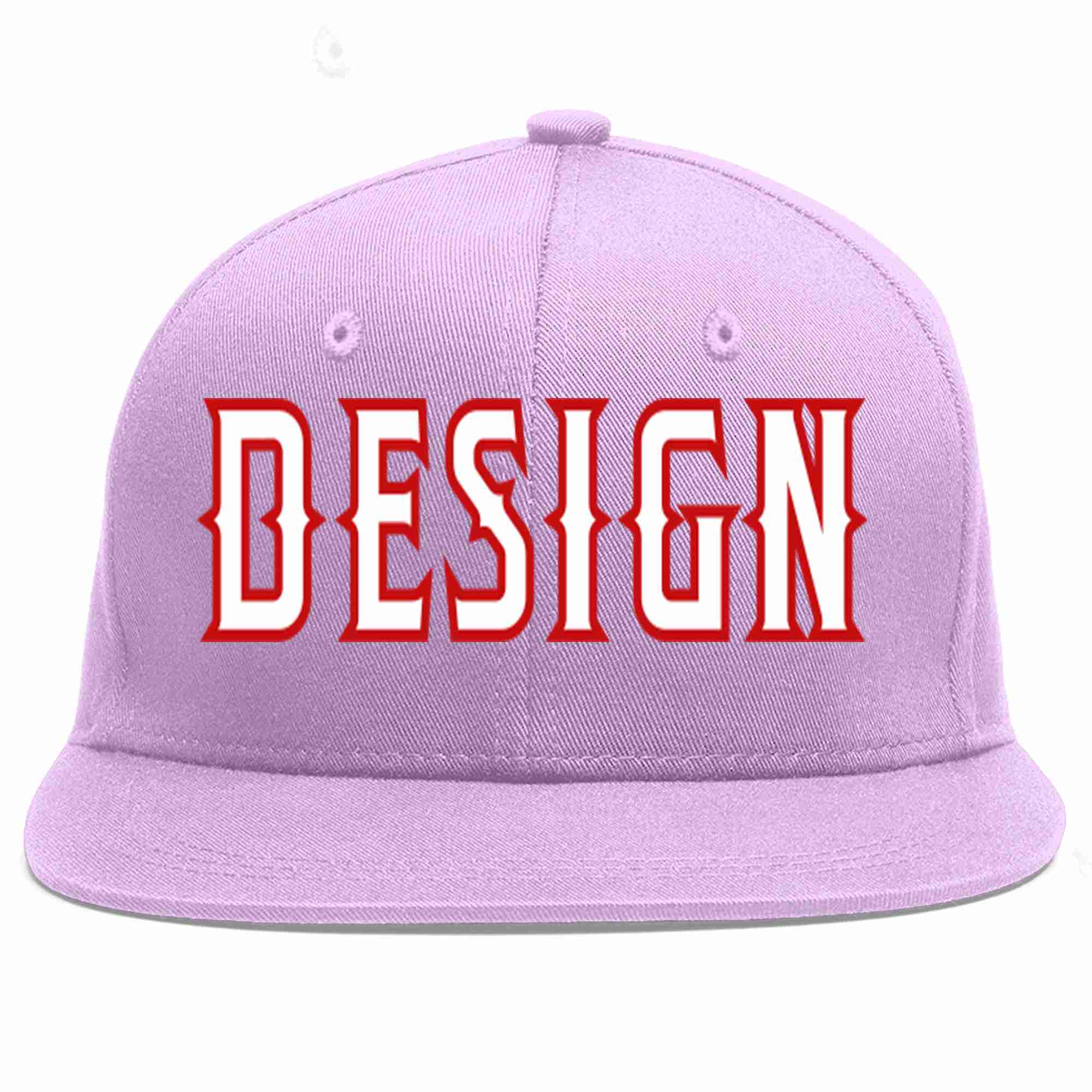 Conception personnalisée de casquette de baseball de sport à avant-toit plat violet clair blanc-rouge pour hommes/femmes/jeunes