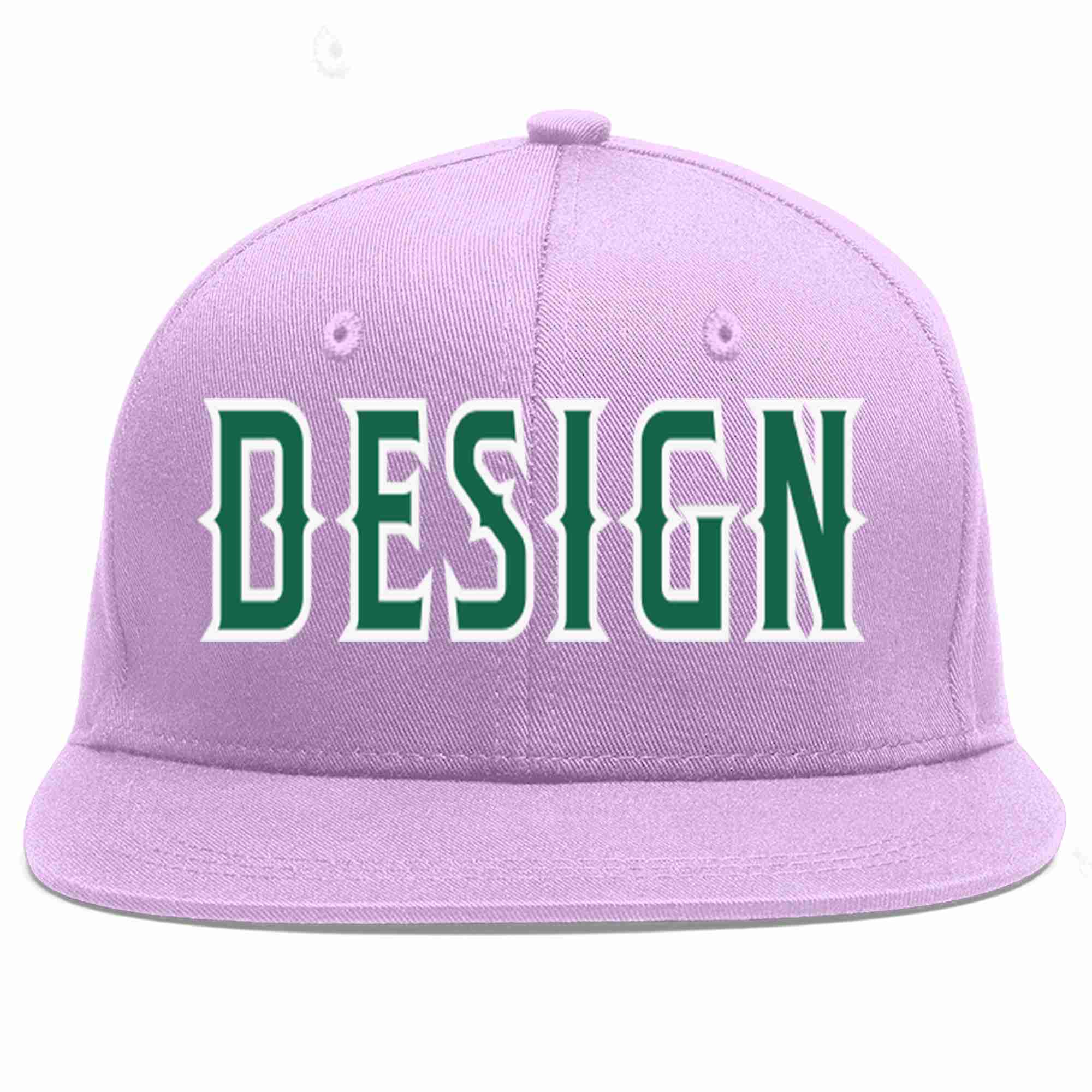 Custom Light Purple Kelly Green-White Flat Eaves Sport Baseball Cap Design for Men/Women/Youth