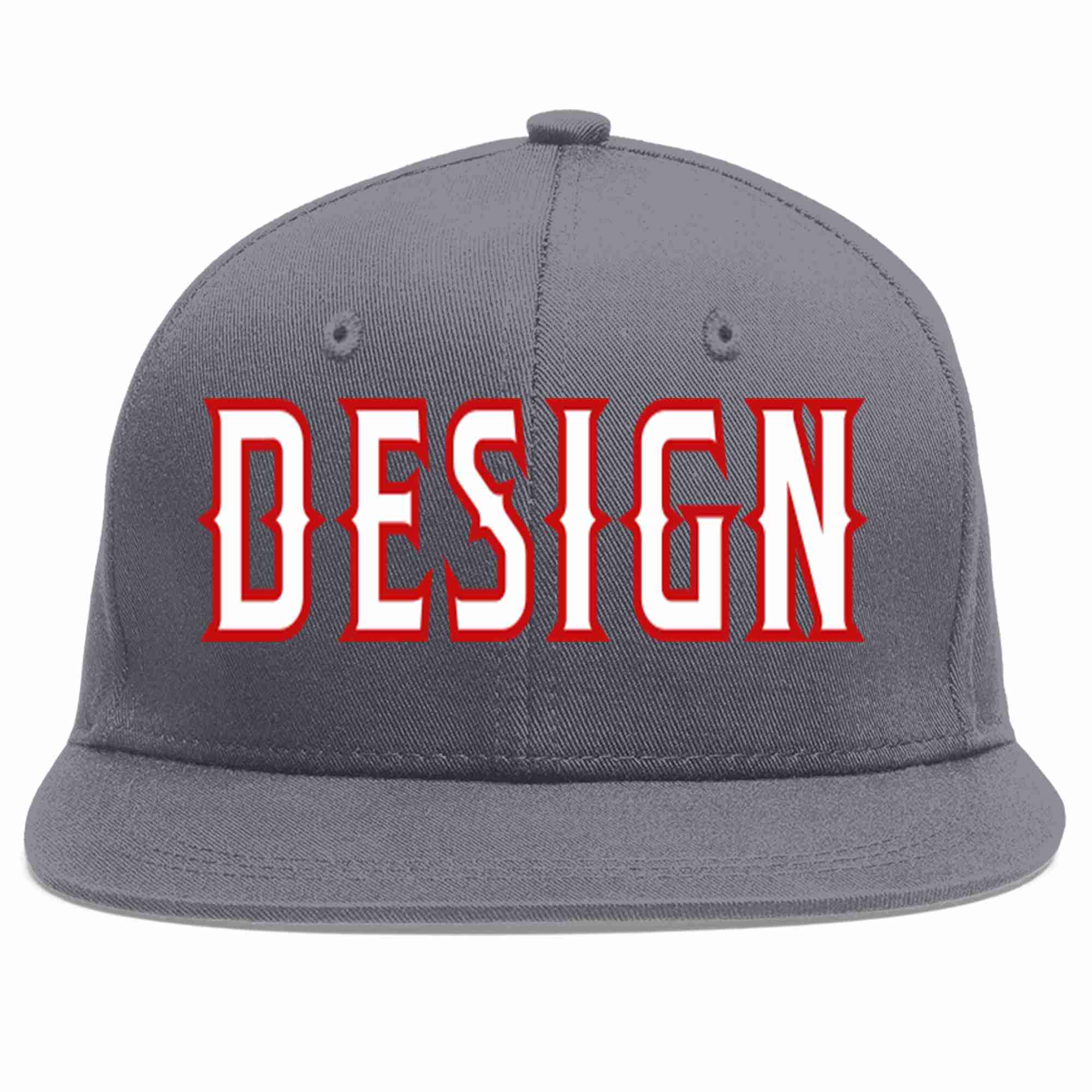 Custom Dark Gray White-Red Flat Eaves Sport Baseball Cap Design for Men/Women/Youth