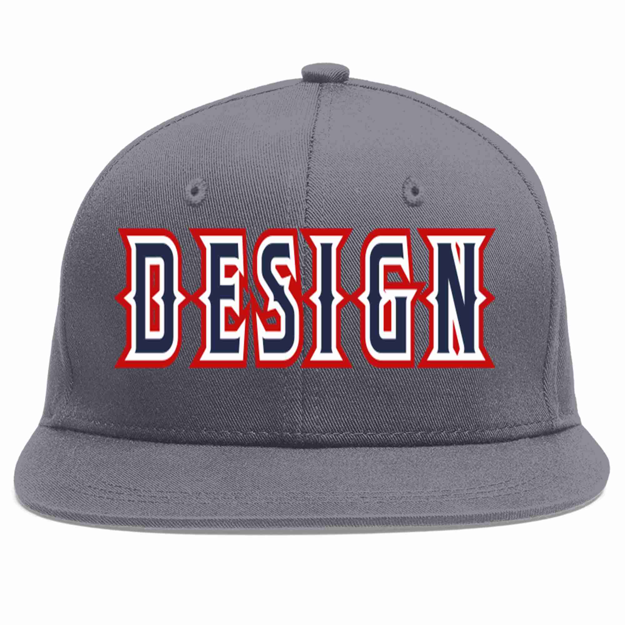 Custom Dark Gray Navy-White Flat Eaves Sport Baseball Cap Design for Men/Women/Youth