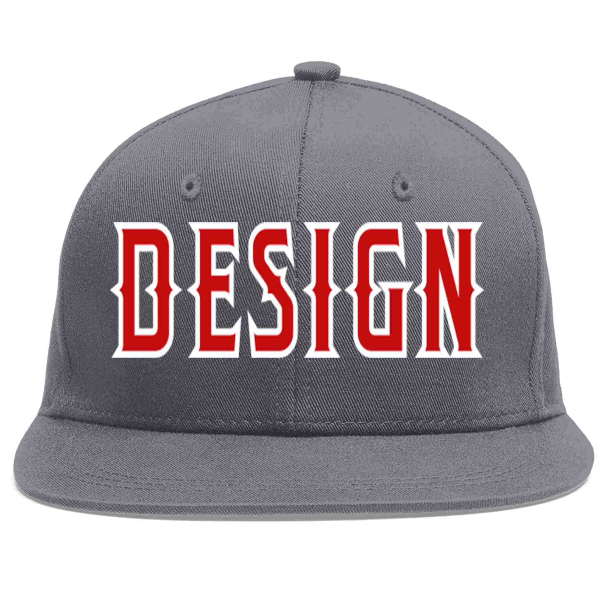 Custom Dark Gray Red-White Flat Eaves Sport Baseball Cap Design for Men/Women/Youth