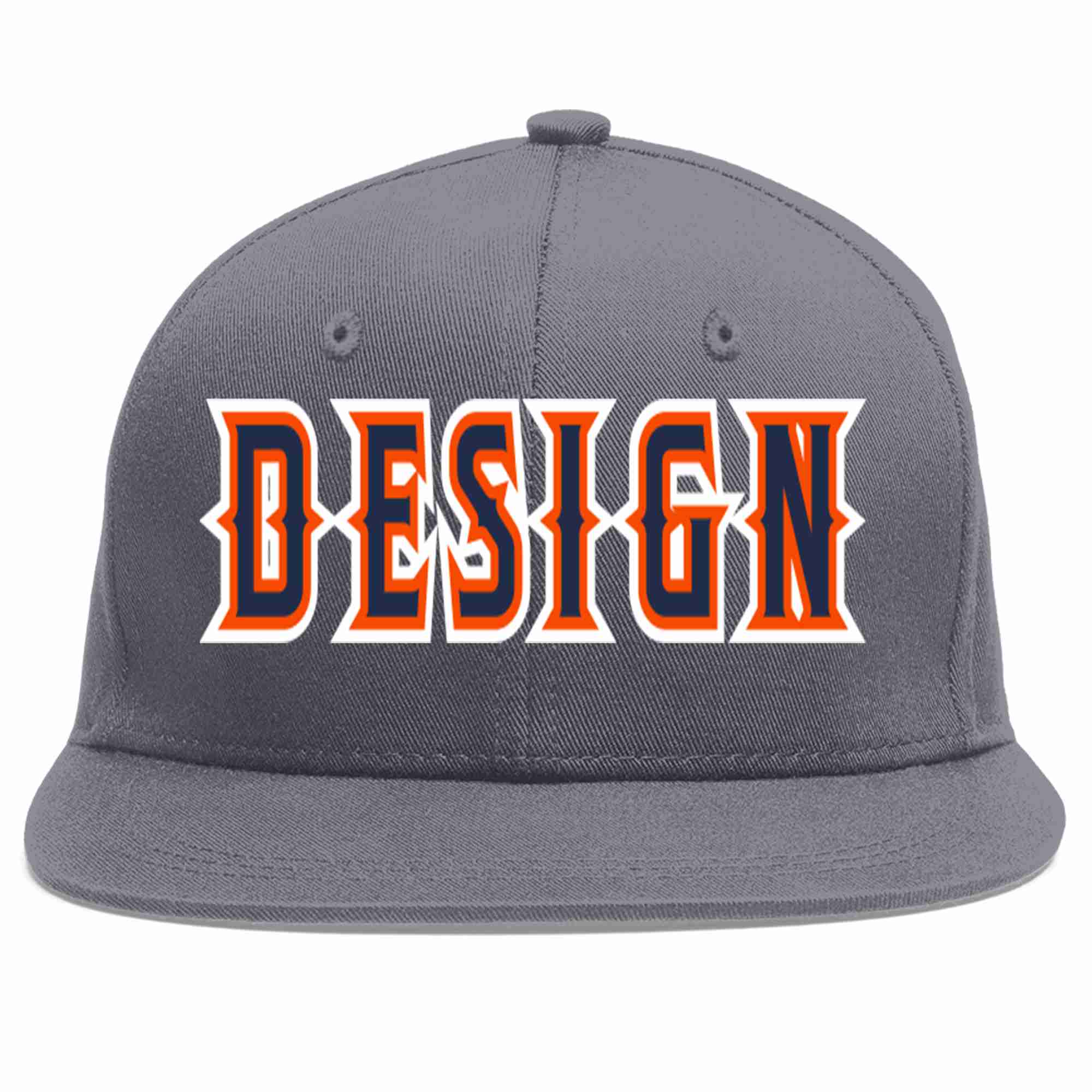 Casquette de baseball sport personnalisée gris foncé, bleu marine et orange, design plat pour hommes/femmes/jeunes