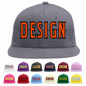 Conception personnalisée de casquette de baseball de sport à avant-toit plat gris foncé orange-noir pour hommes/femmes/jeunes