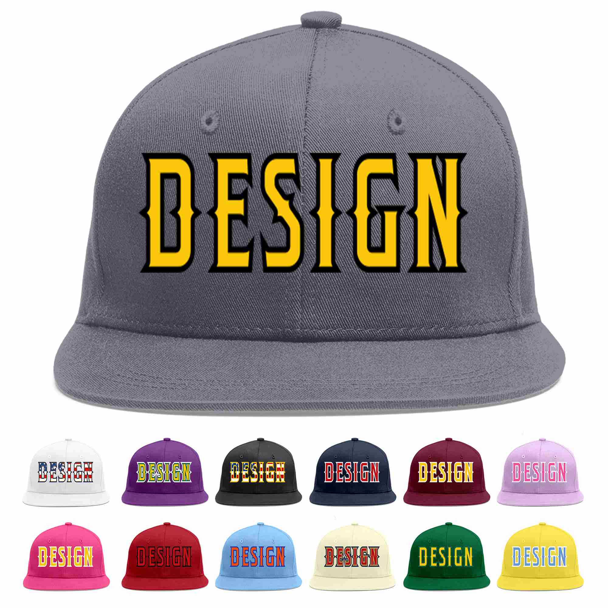 Custom Dark Gray Gold-Black Flat Eaves Sport Baseball Cap Design for Men/Women/Youth