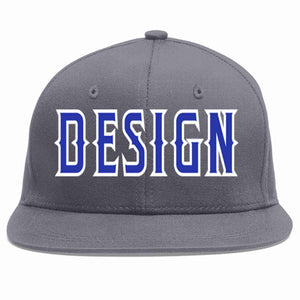 Conception personnalisée de casquette de baseball de sport à avant-toit plat gris foncé royal-blanc pour hommes/femmes/jeunes