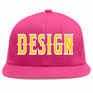 Custom Rose Red Gold-White Flat Eaves Sport Baseball Cap Design for Men/Women/Youth