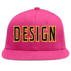 Custom Rose Red Black-Gold Flat Eaves Sport Baseball Cap Design for Men/Women/Youth